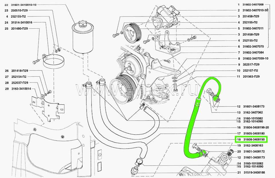 Шланг гура уаз буханка 409 схема