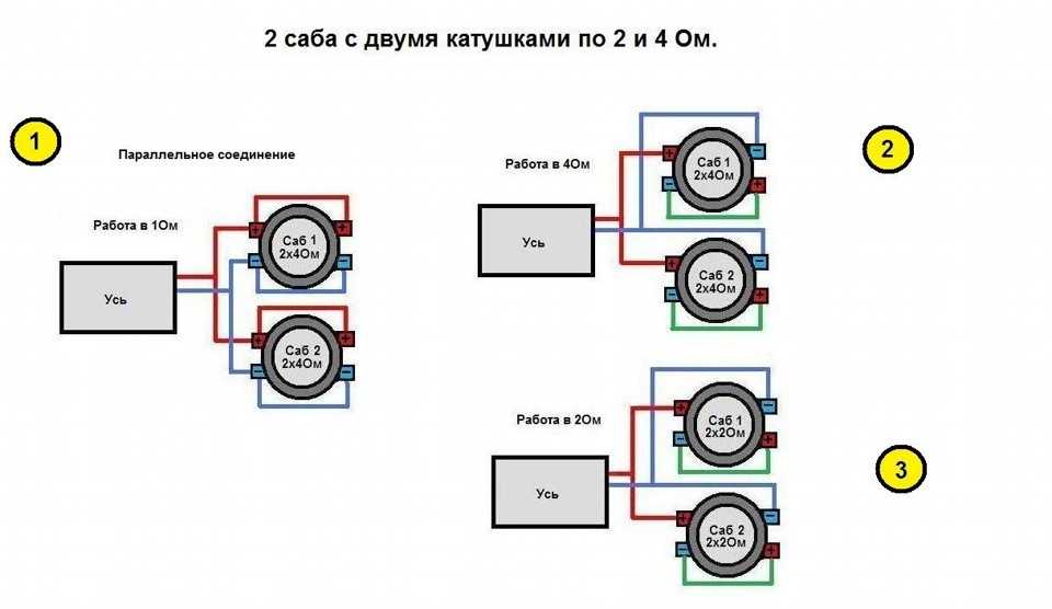 Схема подключения в 2 ома