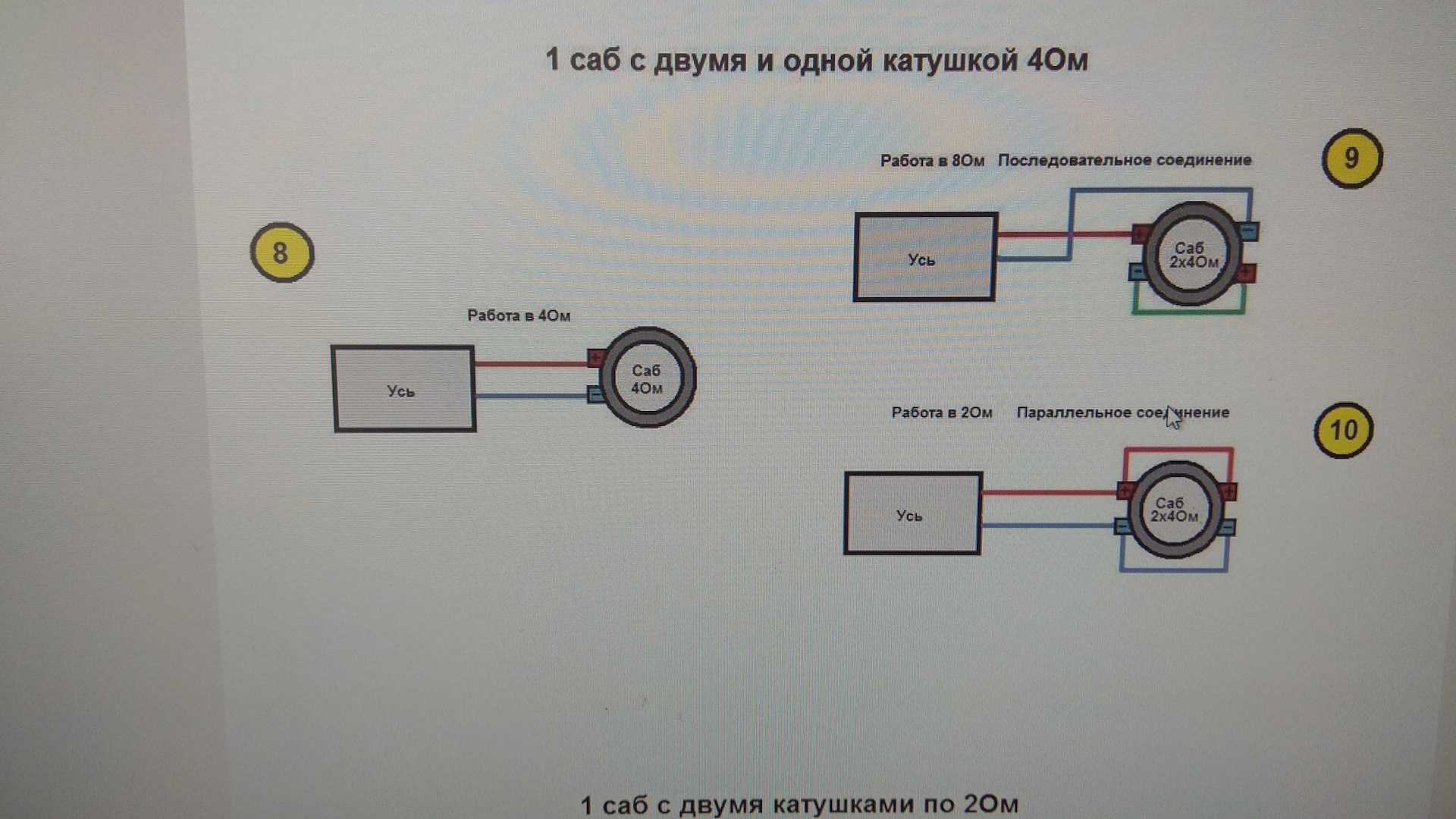 Подключения саба в 2 ома схема